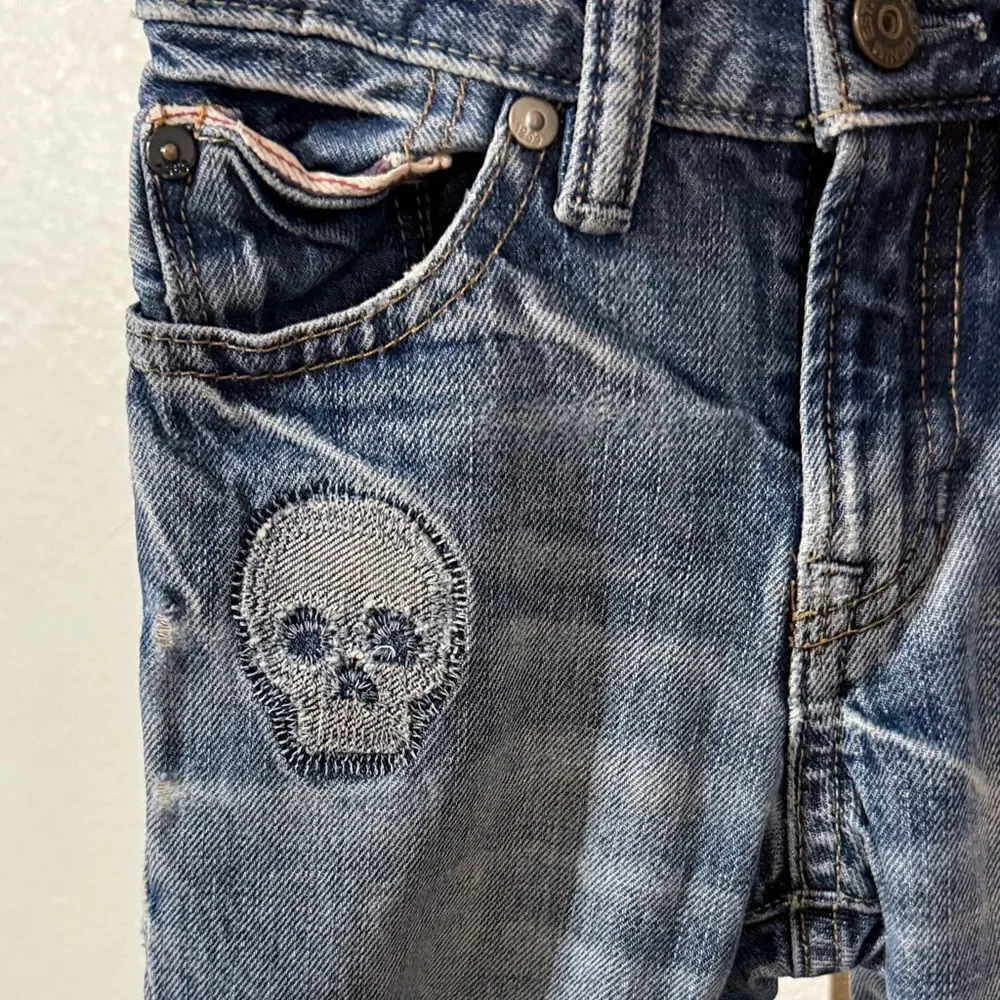 GAP Men's Blue Distressed Jeans with Skull Patch